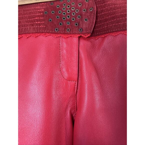 Women's pants real leather Red suede waistband ankle zip lined New 29 X 35 gromt - Picture 2 of 16